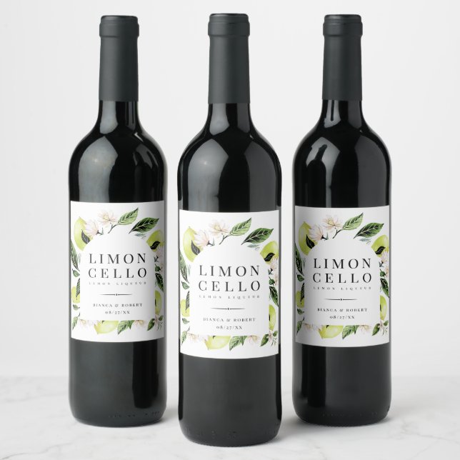Elegant Botanical Lemons Frame Limoncello Wine Lab Label (Bottles)