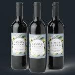 Elegant Botanical Lemons Frame Limoncello Wine Lab Label<br><div class="desc">Elegant watercolor botanical lemons,  leaves and blossoms arch frame,  limoncello beverage label on light dusty blue colour. Template lines for your names and event date.</div>