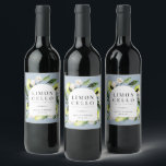 Elegant Botanical Lemons Frame Limoncello Wine Lab Wine Label<br><div class="desc">Elegant watercolor botanical lemons,  leaves and blossoms arch frame,  limoncello beverage label on light dusty blue colour. Template lines for your names and event date.</div>