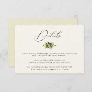 Elegant Botanical Lemons Wedding Details Card