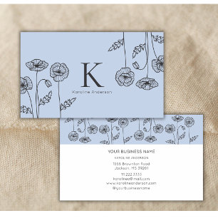 Elegant Botanical Light Blue Poppy Flowers Business Card