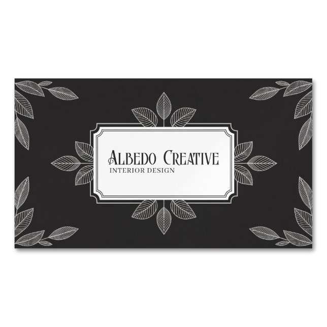 Elegant Botanical Line Art Black and White Formal Magnetic Business Card (Front)