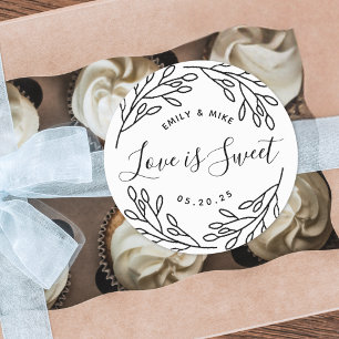 Elegant Botanical Love is Sweet Wedding Favour Classic Round Sticker