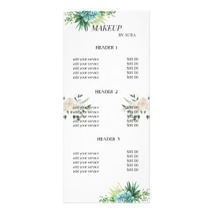 Elegant Botanical Makeup Service Price List Rack Card