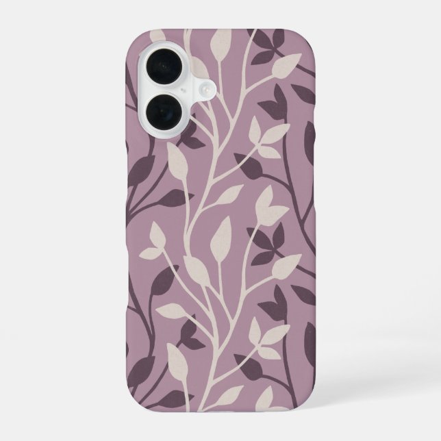 Elegant Botanical Mauve Leaf Minimal iPhone 16 Case (Back)