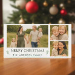 Elegant Botanical Merry Christmas 3 Photo Holiday Card<br><div class="desc">Share your family’s cheer with this timeless 8×4 panoramic card. Featuring three beautifully balanced photo spots, a classic “Merry Christmas” greeting in evergreen serif type, and subtle olive sprig accents, this design blends modern simplicity with traditional warmth. The reverse side continues the look with a soft botanical scatter pattern, giving...</div>