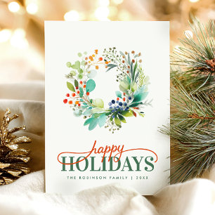 Elegant Botanical Merry Christmas Greenery  Holiday Card