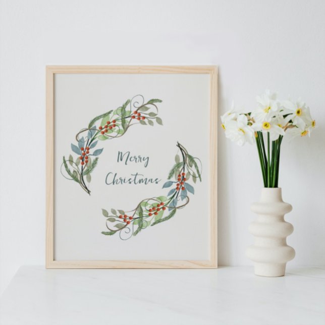 Elegant Botanical Merry Christmas Wreath  Poster (Creator Uploaded)