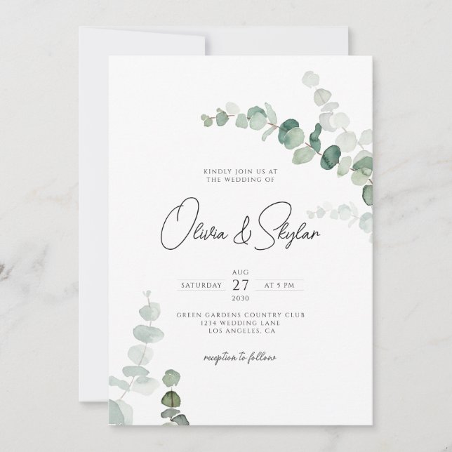 Elegant Botanical Minimal QR All In One Wedding Invitation (Front)