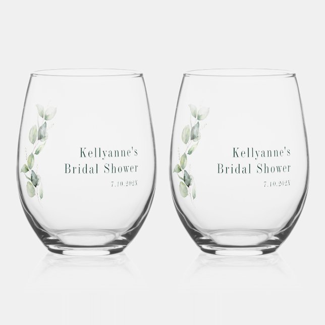Elegant Botanical Modern Bridal Shower Party Stemless Wine Glass (Front)