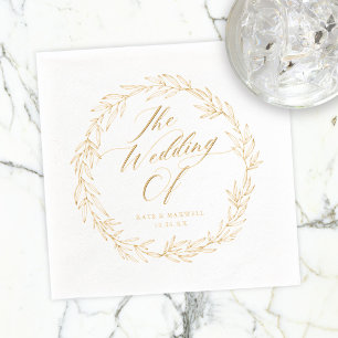 Elegant Botanical Modern Script Names Wedding Date Foil Napkins