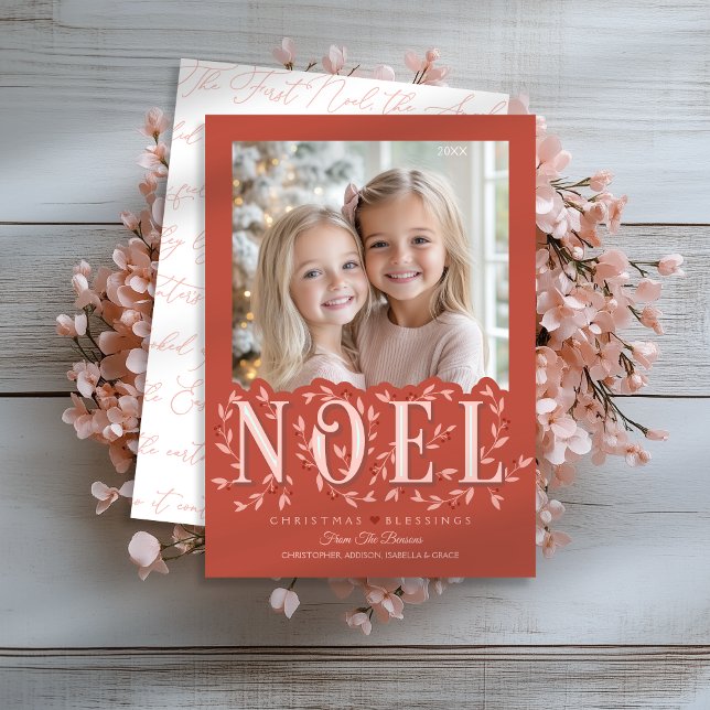 Elegant Botanical Monochromatic Photo Christmas Card (Shown on a 5" x 7" card)