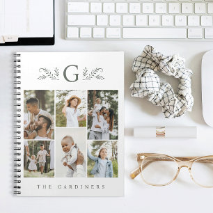 Elegant Botanical Monogram 6 Photo Collage Notebook