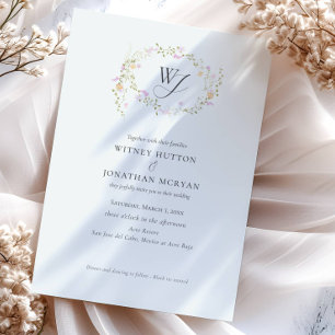 Elegant Botanical Monogram Calligraphy Wedding Invitation