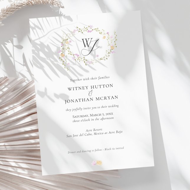 Elegant Botanical Monogram Calligraphy Wedding Invitation (Creator Uploaded)