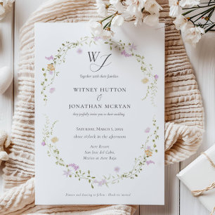 Elegant Botanical Monogram Calligraphy Wedding Invitation