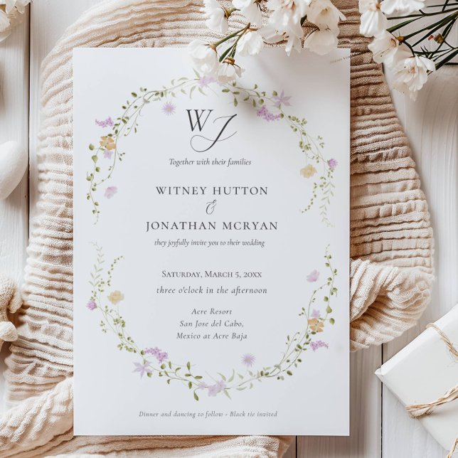 Elegant Botanical Monogram Calligraphy Wedding Invitation (Creator Uploaded)