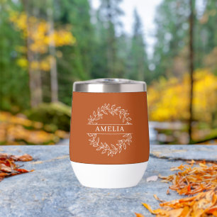 Elegant Botanical Monogram, Fall Burnt Orange