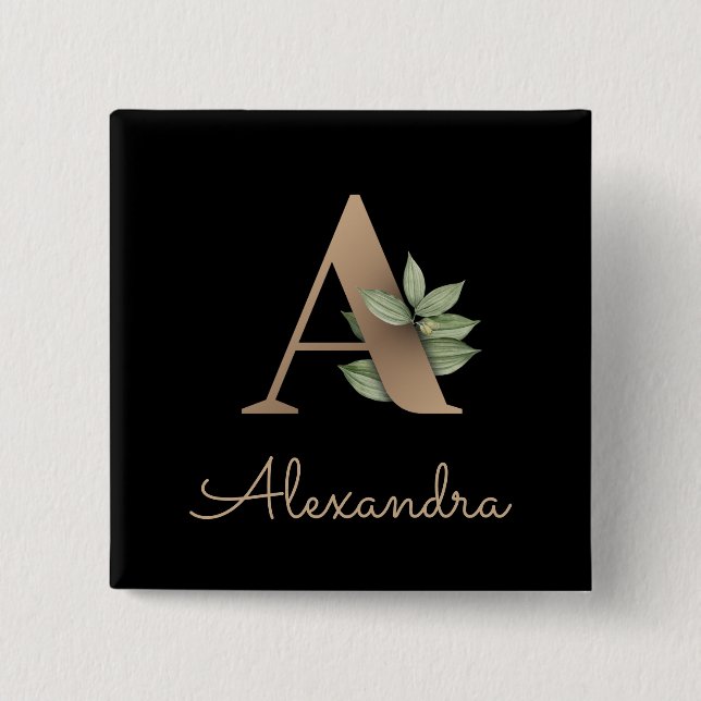 Elegant Botanical Monogram Gold Letter A Button (Front)