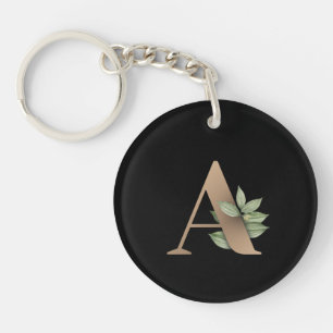 Elegant Botanical Monogram Gold Letter A Key Ring
