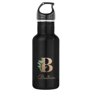Elegant Botanical Monogram Gold Letter B 532 Ml Water Bottle