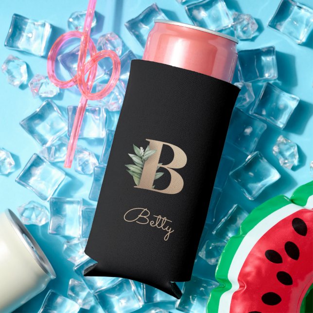 Elegant Botanical Monogram Gold Letter B  Seltzer Can Cooler (In Situ Summer)