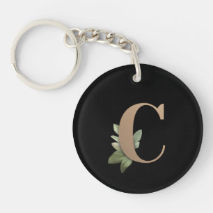 Elegant Botanical Monogram Gold Letter C Key Ring