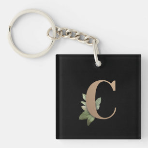 Elegant Botanical Monogram Gold Letter C Key Ring