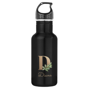 Elegant Botanical Monogram Gold Letter D 532 Ml Water Bottle