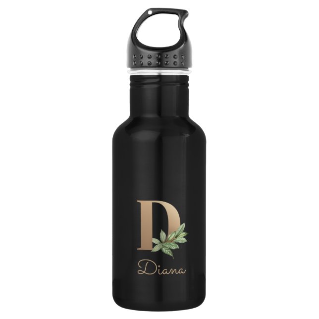 Elegant Botanical Monogram Gold Letter D  532 Ml Water Bottle (Front)