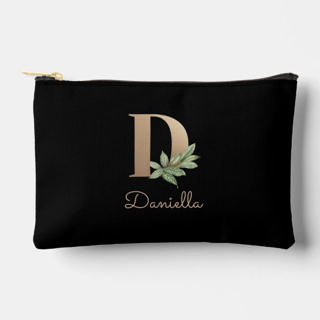 Elegant Botanical Monogram Gold Letter D Accessory Pouch (Front)