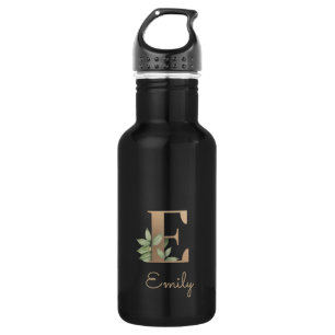 Elegant Botanical Monogram Gold Letter E 532 Ml Water Bottle