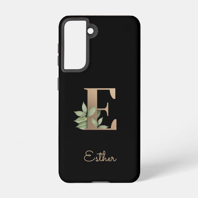 Elegant Botanical Monogram Gold Letter E Samsung Galaxy S21 Case (Back)