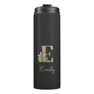 Elegant Botanical Monogram Gold Letter E Thermal Tumbler