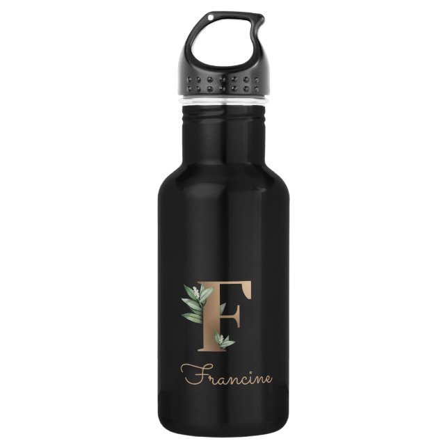 Elegant Botanical Monogram Gold Letter F  532 Ml Water Bottle (Front)