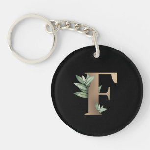 Elegant Botanical Monogram Gold Letter F Key Ring