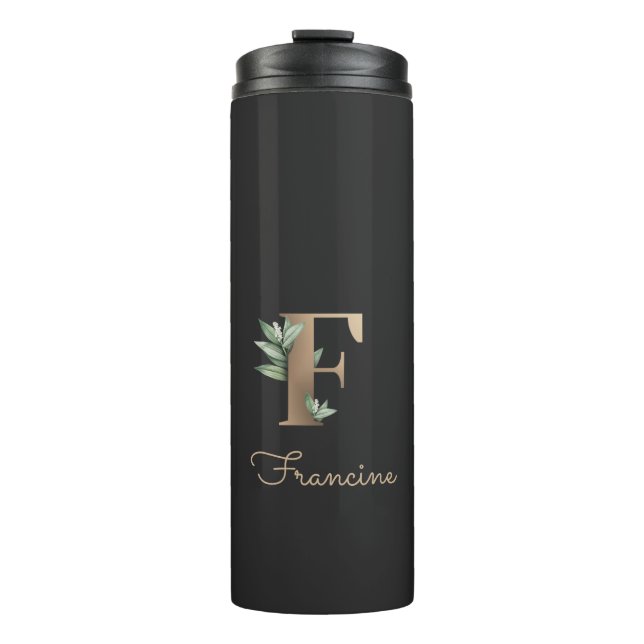 Elegant Botanical Monogram Gold Letter F  Thermal Tumbler (Front)