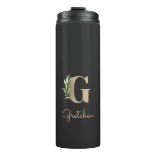 Elegant Botanical Monogram Gold Letter G Thermal Tumbler