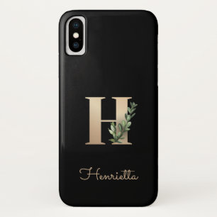 Elegant Botanical Monogram Gold Letter H Case-Mate iPhone Case