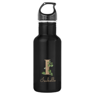 Elegant Botanical Monogram Gold Letter I 532 Ml Water Bottle