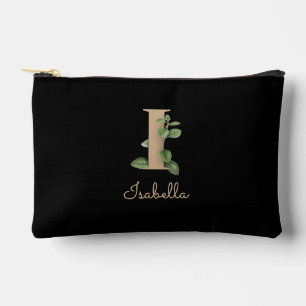 Elegant Botanical Monogram Gold Letter I Accessory Pouch