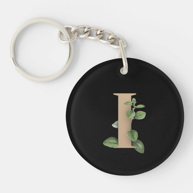 Elegant Botanical Monogram Gold Letter I Key Ring (Front)