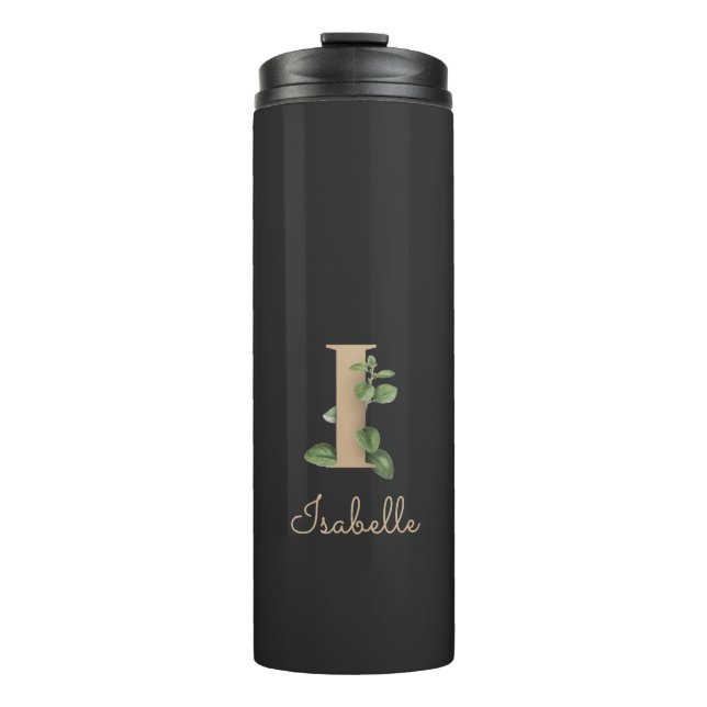 Elegant Botanical Monogram Gold Letter I  Thermal Tumbler (Front)
