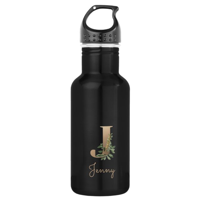 Elegant Botanical Monogram Gold Letter J  532 Ml Water Bottle (Front)