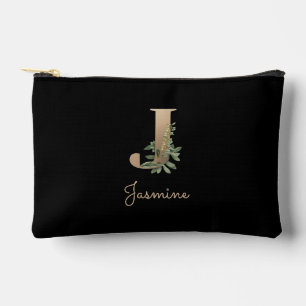 Elegant Botanical Monogram Gold Letter J Accessory Pouch
