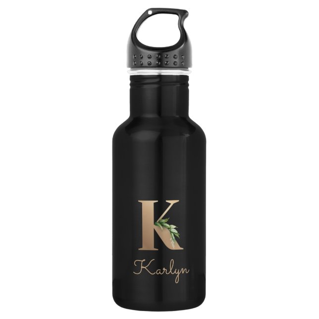 Elegant Botanical Monogram Gold Letter K  532 Ml Water Bottle (Front)