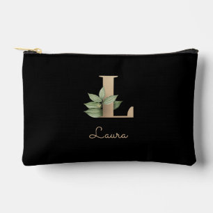 Elegant Botanical Monogram Gold Letter L Accessory Pouch