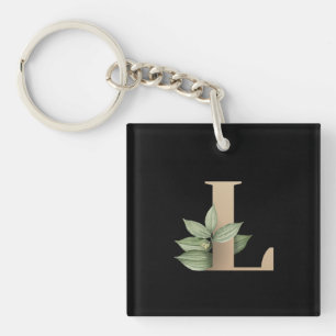 Elegant Botanical Monogram Gold Letter L Key Ring