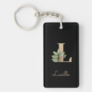 Elegant Botanical Monogram Gold Letter L Key Ring