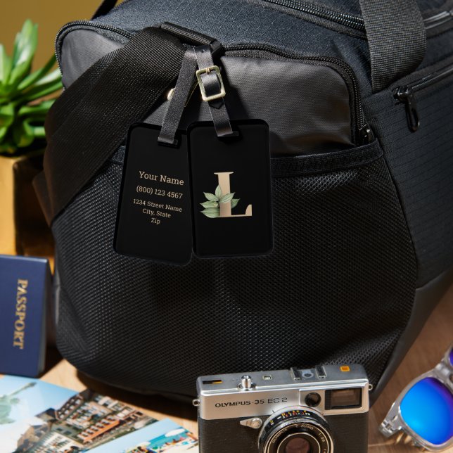 Elegant Botanical Monogram Gold Letter L Luggage Tag (Front & Back)